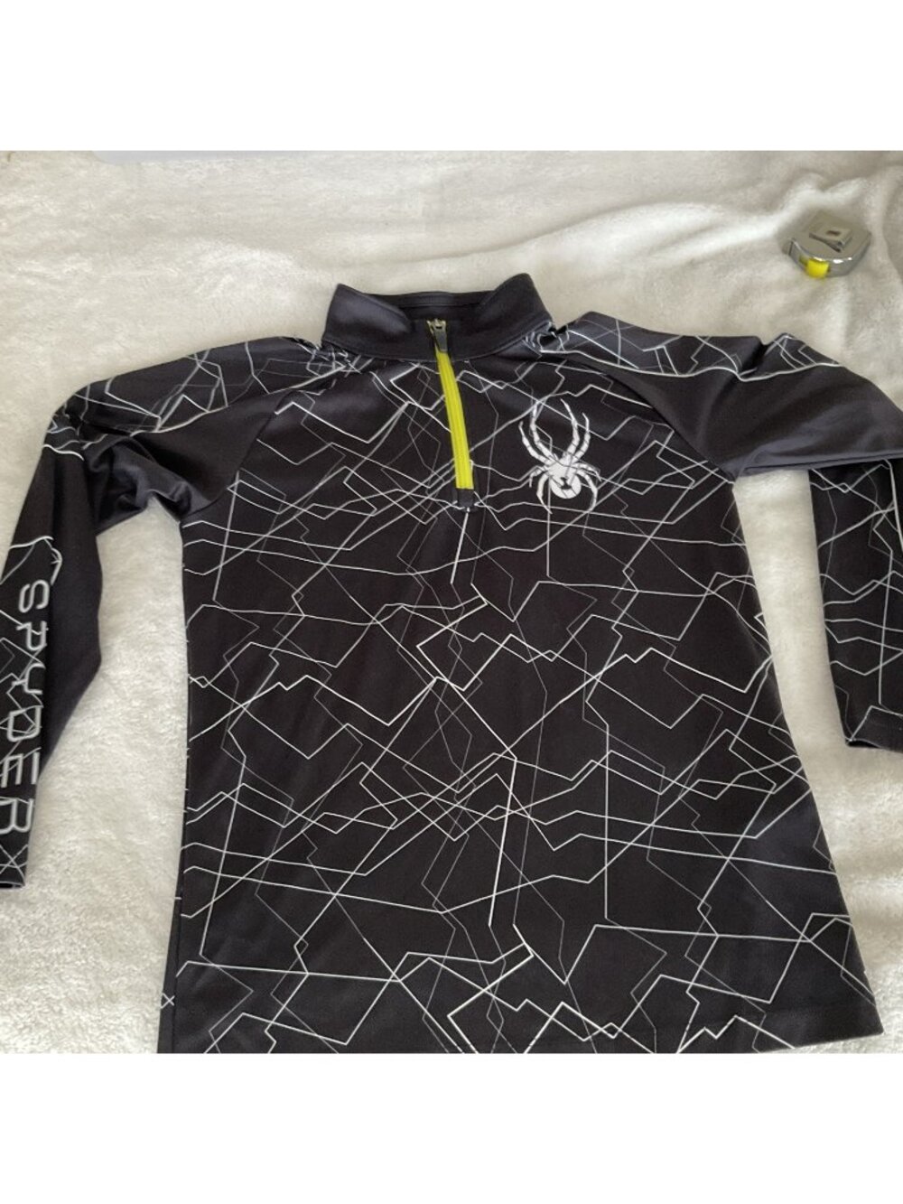 Spyder Kids Boy’s Dry Web Black White 1/4 Zip Long Sleeve Shirt Sz Medium 10/12